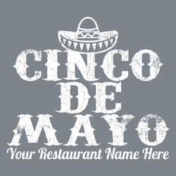 one color Cinco de Mayo tee shirt design with Sombrero and distressed lettering.  Business name or organization can be added below the art.