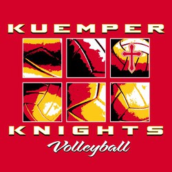 four color volleyball tee shirt design with 6 panels with detailed posterized images of volleyballs