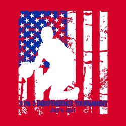 two color Fouth of July tee shirt design with distressed flag and basketball player silhoutte dribbling a ball.