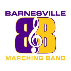 two color marching band tee shirt design with treble clef over school initials.