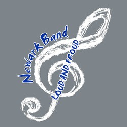 two color loud and proud band tee shirt design with distressed treble clef on 45 degree angle.