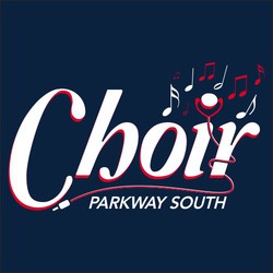 two color choir tee shirt design with ear buds and notes above italized word "Choir" with cord wrapping lettering.