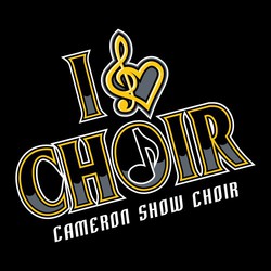 three color "I love Choir" tee shirt design with treble clef and heart combination.