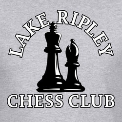 two color chess tee shirt design with silhouttes of the black king and bishop.  Circular letter above art and straight text below art.