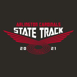 two color state track tee shirt design with track lanes looped into a wing shape.