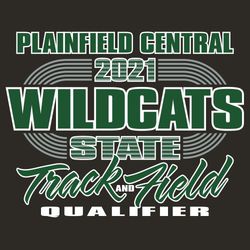 thee color state track tee shirt design with track lanes crossing through lettering.