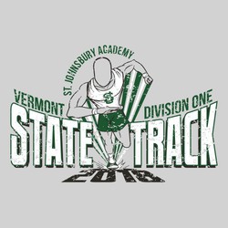 three color state track tee shirt design with sprinter running directly ahead with perspective.  distressed art.