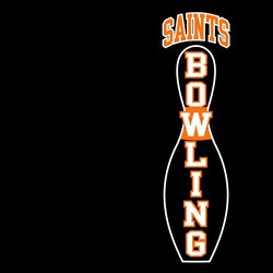 Two color down the left side of shirt, or down the leg on sweatpants.  bowling pin with "BOWLING" running vertically down the pin.  Team name at top.