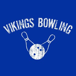 one color bowling tee shirt design with bowling ball hitting 2 bowling pins.  circle text about art.  distressed design.