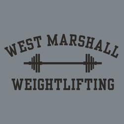 one color weightlighting tee shirt design with block lettering above and below weights and weight bar.