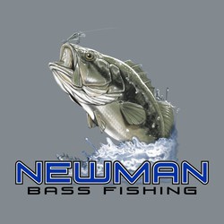 six color bass fishing tee shirt design with bass jumping out of the water with a fishing lure hooked in it's mouth. Organization info below the artwork.