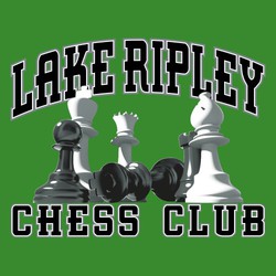 three color chess club tee shirt design with black and white chess pieces centered. Text arched above and straight below with team name and "chess club"