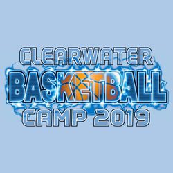 six color basketball camp tee shirt design with ball inside lettering "BASKETBALL" and lightning effect around art.