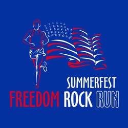 two color patriotic fun run tee shirt design with runner and a usa flag