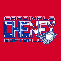 four color patriotic softball design with flag inside team name and sofball glove with ball.