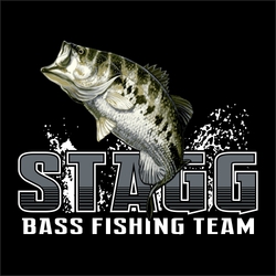 four color bass fishing team tee shirt design with bass jumping out of water and background splash