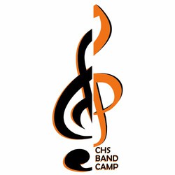 two color band camp tee shirt design with vertically split treble clef.