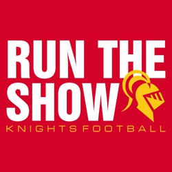 two color football tee shirt design. "Run the Show" with mascot.