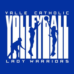 one color volleyball design with silhoutte of girl spiking and defenders against word VOLLEYBALL that has extended letters.