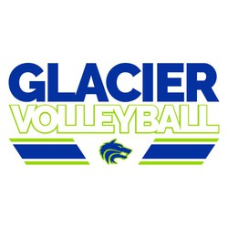 two color volleyball tee shirt design with colored bars and mascot.  Team name above art.