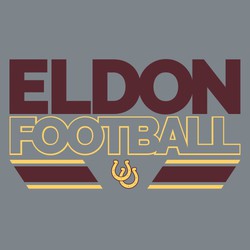 two color football tee shirt design with stacked lettering and team mascot or logo framed by 3 lines with a diagonal cropped space in the middle.