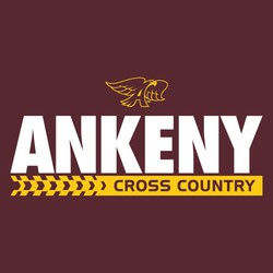 two color cross country tee shirt design with sylized banner and word cross country at the bottom of the design.  Small mascot with team name below it at the top.
