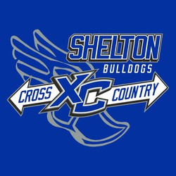 three color cross country tee shirt design with large XC over arrows.  Winged foot in the background.  Team name and mascot name stacked at the top left of the design.
