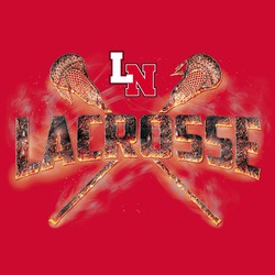 5 color lacrosse tee shirt design with lava effect on crossed lacrosse sticks and lettering.  Logo above and between sticks.