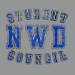 three color student council tee shirt design with "Student Council" in distressed shadow block lettering around school abbreviation letters in block distressed letters in the middle.