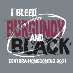 three color homecoming tee shirt design.  I bleed Burgundy and Black with football outline pasted into the lettering.  Heavily distressed lettering.