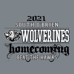 two color homecoming tee shirt design with macot and mascot name.  Year and Homecoming in distressed lettering.