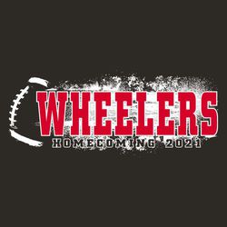 two color homecoming tee shirt design with football laces and stripes on the side of the design with team name in block letters.  Homecoming and year below.  Distressed background.