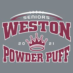 two color powderpuff football tee shirt design with stylized ball at the top.  Team name bridged over princess crown, powder puff reversed bridged under crown.  Class info framed by ball.