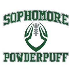 two color powderpuff football tee shirt design with athletic block lettering above and below sylized football.