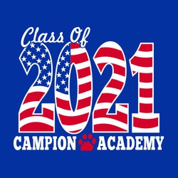 three color senior tee shirt design with flag inside year.  Class of above year and school name with mascot below year.