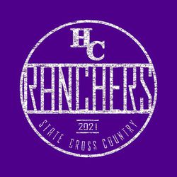 on color state cross country tee shirt design with distressed circle and team name.  Mascot or logo in the top part of circle.  Circular text at the bottom.
