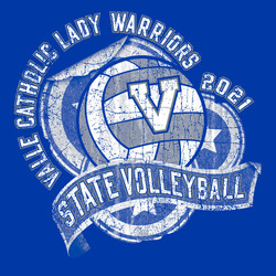 three color state volleyball tee shirt design with peeling decal effect.