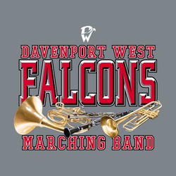 four color marching band tee shirt design with 3-D lettering and instruments.