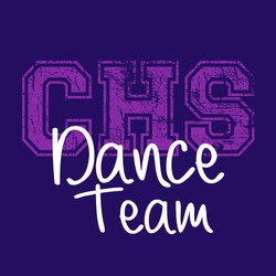 two color dance team tee shirt design with distressed school initials in the background and Dance Team in lose hand style font below initials.