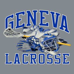 five color lacrosse tee shirt design with lacrosse equipment.  Athletic block lettering above and below art.
