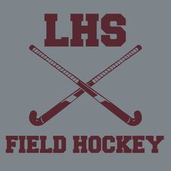 one color field hockey tee shirt design with heavy block lettering above and below crossed sticks.