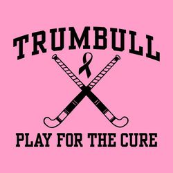 one color field hockey tee shirt design with cancer ribbon, crossed sticks and Play for the Cure lettering at the bottom.  Team name arched at the top of the design.