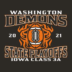 two color state football tee shirt design with tribal flame background surrounding stylized football.
