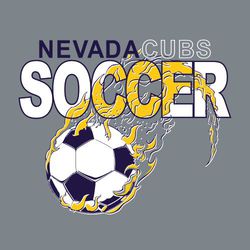 three color soccer tee shirt design with flaming soccer ball moving through text.