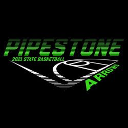 two color state basketball tee shirt design featuring corner view of court lines.  Team name across top of design with line shading, mascot name on angle of court. Court has lined shading.