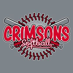 Three color softball t-shirt design with crossed ball bats over large laces in a circle in the background. Macot name over bats with Softball in script underneath.