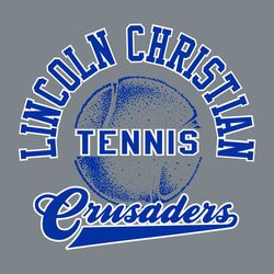 two color tennis tee shirt design with team name in block circle text aroung tennis ball.  Word "tennis" through the ball.  Mascot name in script with tail below ball.