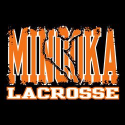 two color lacrosse tee shirt design.  silhouette of lacrosse player inside team name.  distressed effect around lettering and player.  word lacrosse below.