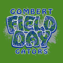 three color field day tee shirt design with tie dye pattern inside lettering on brushed background.  Team name at top, mascot name at bottom.