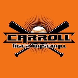 two color baseball tee shirt design with crossed bats, a baseball and distressed flash in the background.  School name bracketed and team name below.